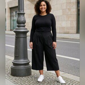 Lane Bryant SZ 24 Black Pleated Front Wide Leg Side Zip Crop Dress Stretch Pants